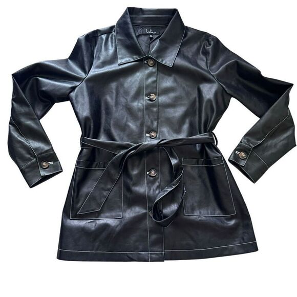 Lulu's Abeline Vegan Leather Belted Jacket Black Women's Size Medium M - Picture 2 of 12